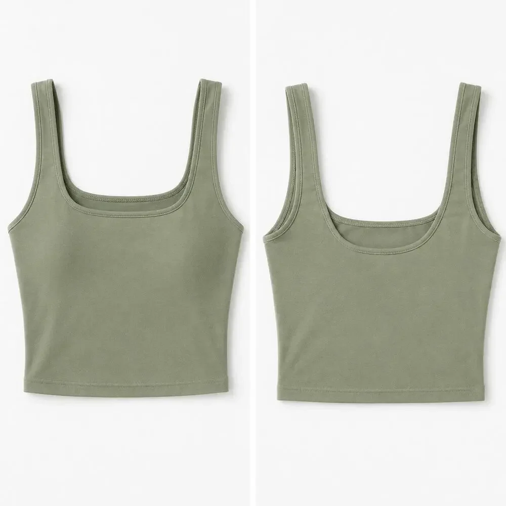 Free People Intimately Scoop Neck Crop Tank M/L Army Green Seamless NWT USA